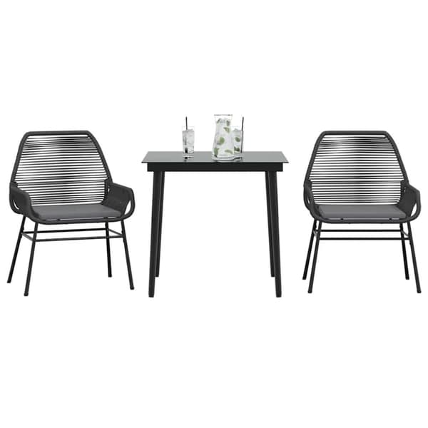 Matgrupp för trädgård med dynor 3 delar svart konstrotting&glas
