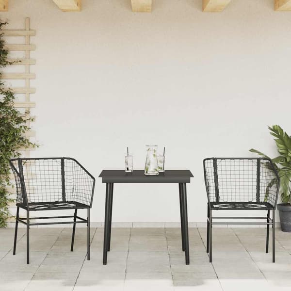 Matgrupp för trädgården 3 delar svart konstrotting och glas