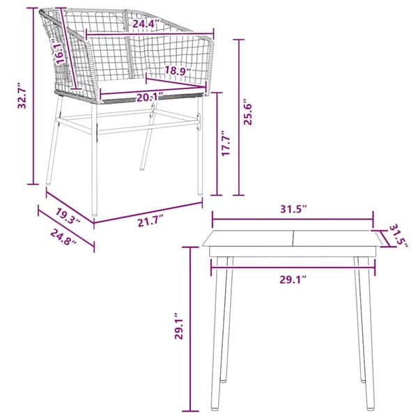 Matgrupp för trädgård med dynor 3 delar svart konstrotting&glas