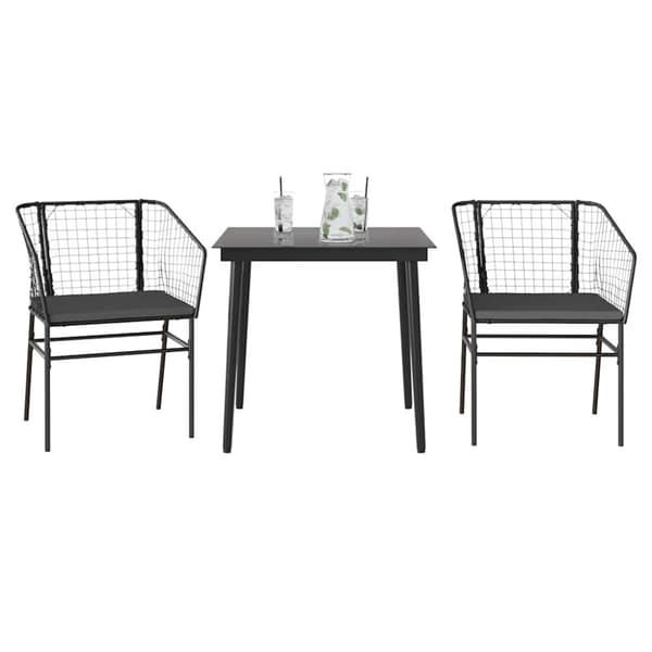 Matgrupp för trädgård med dynor 3 delar svart konstrotting&glas