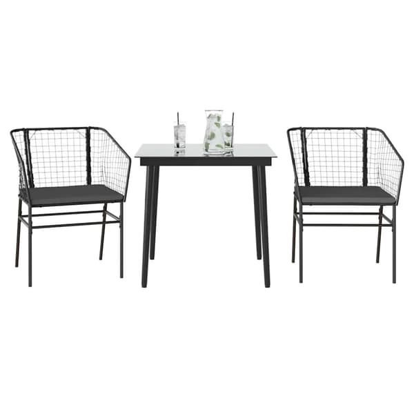 Matgrupp för trädgård med dynor 3 delar svart konstrotting&glas
