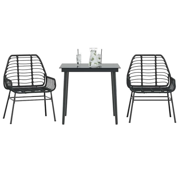 Matgrupp för trädgården 3 delar svart konstrotting och glas