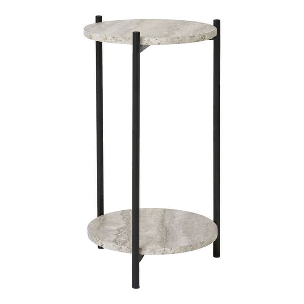 Leuven sidebord Ø27 cm beige travertin dekor.