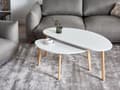 Miniatyrbillede 2 af 10: Sæt med 2 Sofaborde hvid MDF-bordplade fyrretræsben uregelmæssig form stor stue i skandinavisk stil