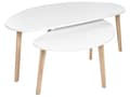 Miniatyrbillede 1 af 10: Sæt med 2 Sofaborde hvid MDF-bordplade fyrretræsben uregelmæssig form stor stue i skandinavisk stil