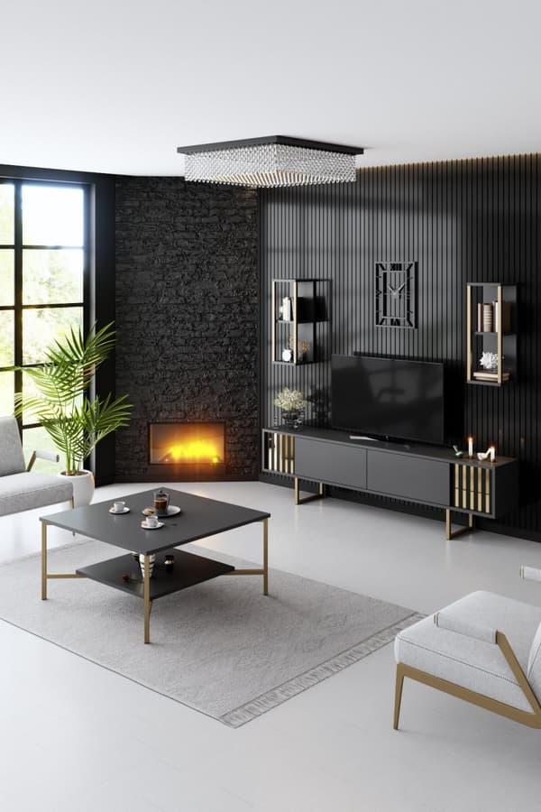 Soffbord, Gold Line, 80x80 cm, antracit