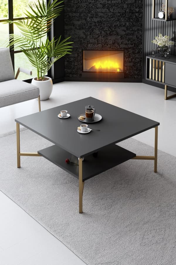 Soffbord, Gold Line, 80x80 cm, antracit