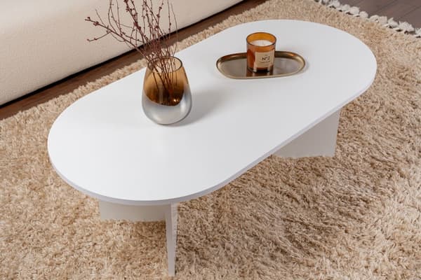 Ovalt soffbord, Sobel, 119x40x60 cm, Vit