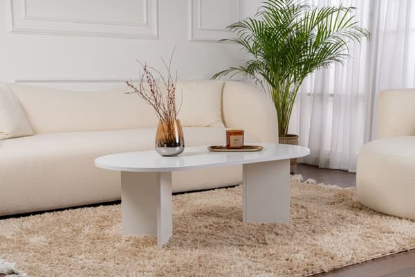 Ovalt soffbord, Sobel, 119x40x60 cm, Vit