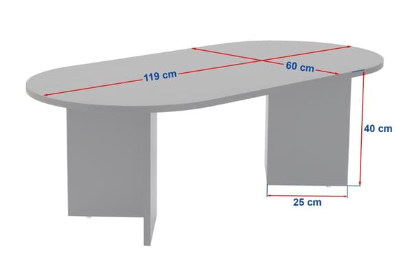 Ovalt soffbord, Sobel, 119x40x60 cm, Vit