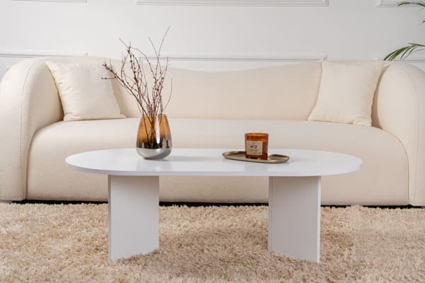 Ovalt soffbord, Sobel, 119x40x60 cm, Vit