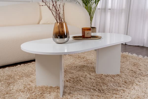 Ovalt soffbord, Sobel, 119x40x60 cm, Vit