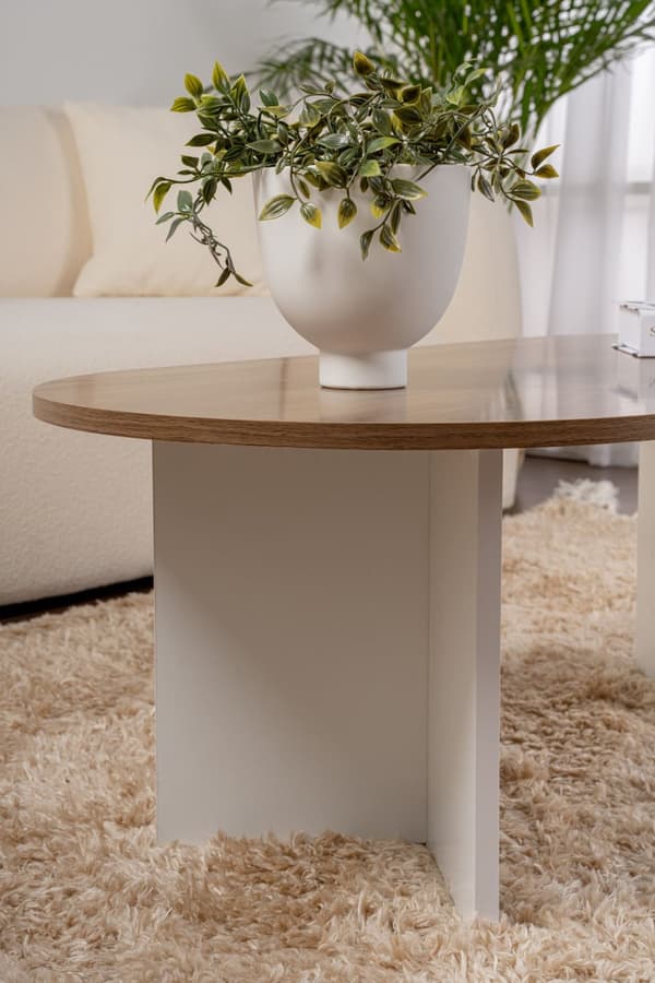 Ovalt soffbord, Sobel valnöt, 119x40x60 cm, Vit
