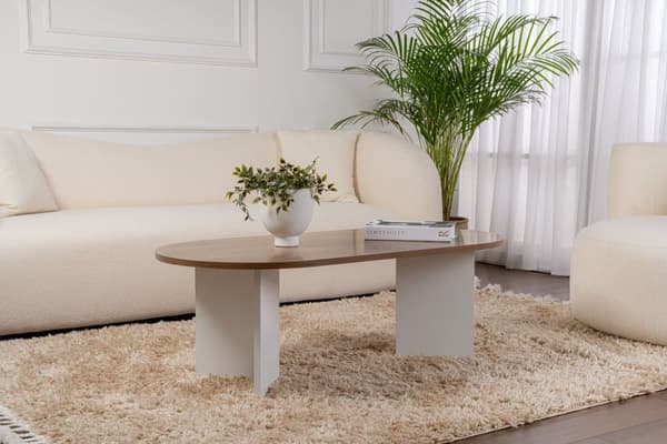Ovalt soffbord, Sobel valnöt, 119x40x60 cm, Vit