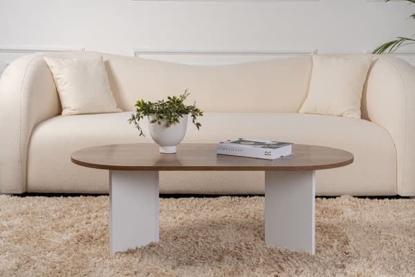 Ovalt soffbord, Sobel valnöt, 119x40x60 cm, Vit
