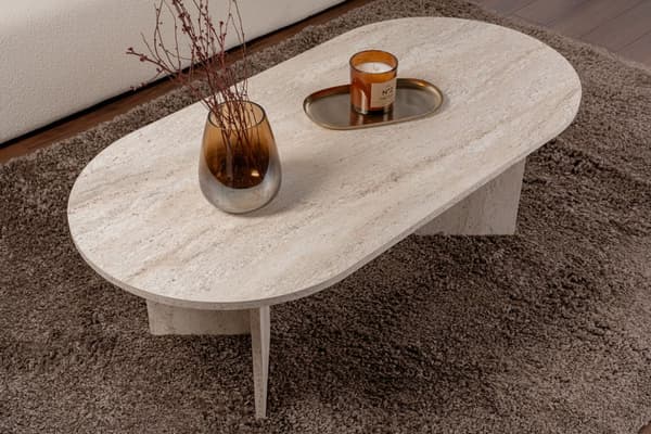 Ovalt soffbord, Sobel - Travertin, 119x40x60 cm