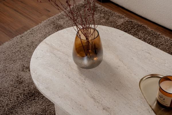 Ovalt soffbord, Sobel - Travertin, 119x40x60 cm