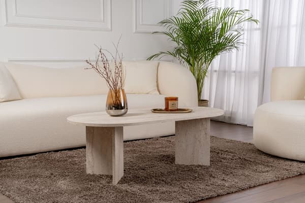 Ovalt soffbord, Sobel - Travertin, 119x40x60 cm