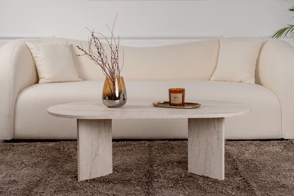 Ovalt soffbord, Sobel - Travertin, 119x40x60 cm
