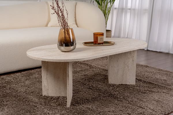 Ovalt soffbord, Sobel - Travertin, 119x40x60 cm