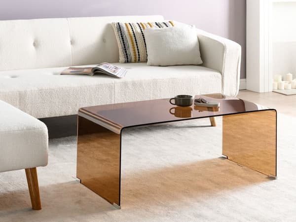 Sofabord Gennemsigtigt Hærdet Glas Brun farve 100 x 50 cm Minimalistisk Stil Stue
