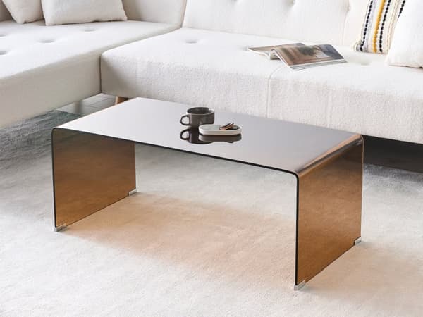 Sofabord Gennemsigtigt Hærdet Glas Brun farve 100 x 50 cm Minimalistisk Stil Stue