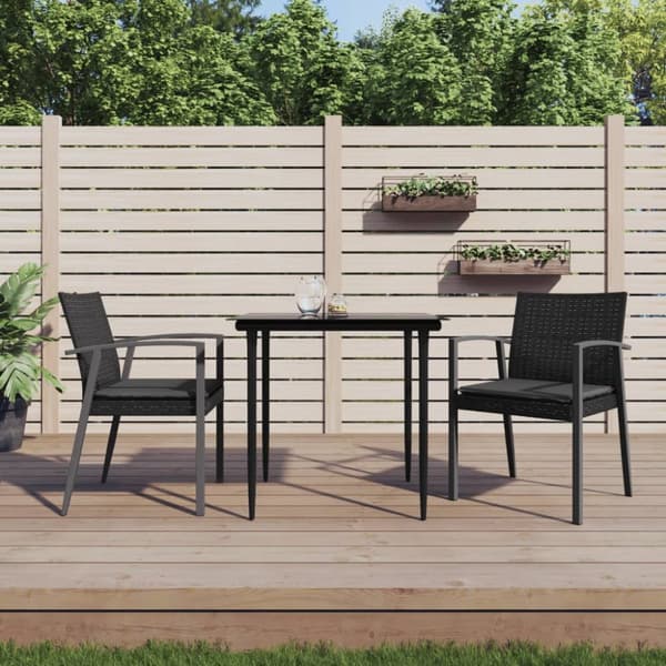 Matgrupp för trädgården med dynor 3 delar konstrotting & stål