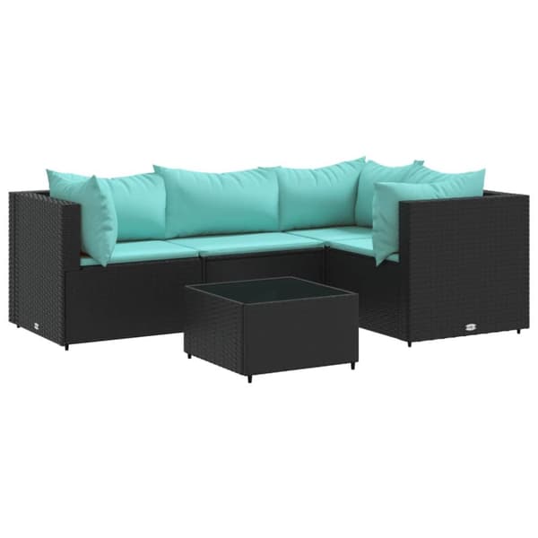 Loungegrupp med dynor 5 delar konstrotting svart