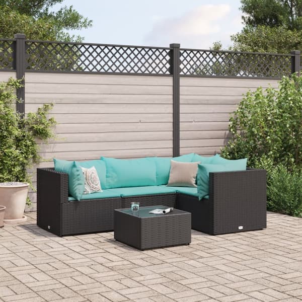 Loungegrupp med dynor 5 delar konstrotting svart
