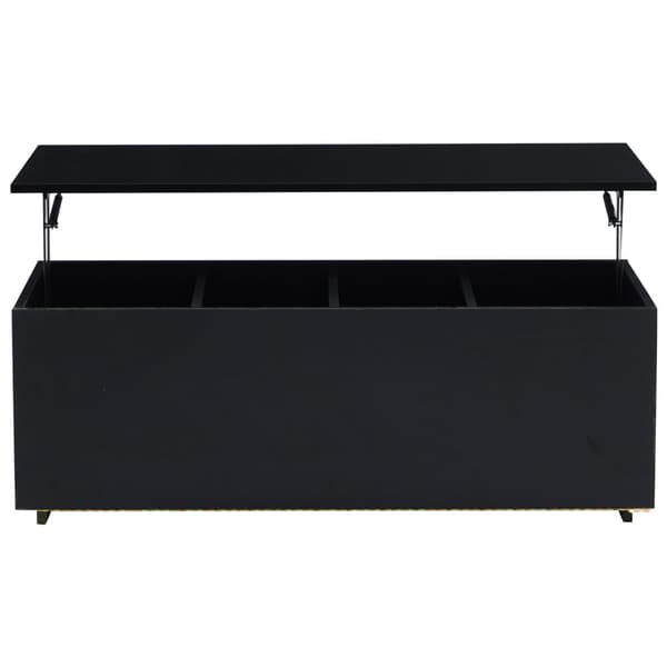 Modernt soffbord 100x50x35 cm - med LED-belysning - dolt förvaringsutrymme - sidobord med hydraulisk lyftmekanism - svart