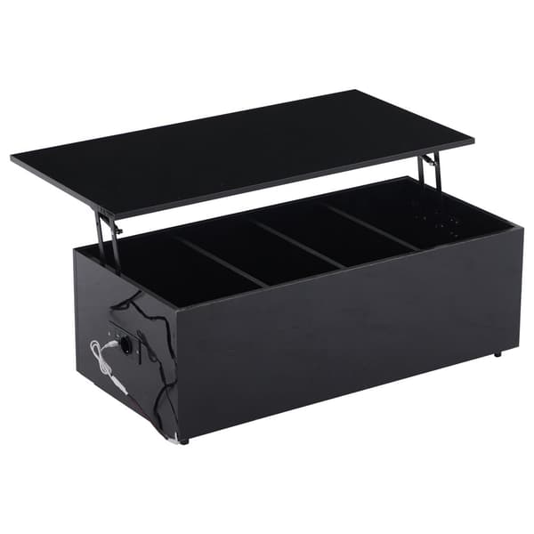 Modernt soffbord 100x50x35 cm - med LED-belysning - dolt förvaringsutrymme - sidobord med hydraulisk lyftmekanism - svart