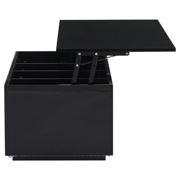 Modernt soffbord 100x50x35 cm - med LED-belysning - dolt förvaringsutrymme - sidobord med hydraulisk lyftmekanism - svart