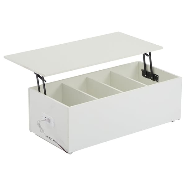 Moderne sofabord 100x50x35 cm - med LED-belysning - skjult opbevaringsplads - sidebord med hydraulisk løftemekanisme - hvid