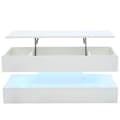 Miniatyrbild 4 av 9: Modernt soffbord 100x50x42 cm - med LED-belysning - dolt förvaringsutrymme - hydraulisk lyft - vit