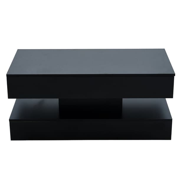 Modernt soffbord 100x50x42 cm - med LED-belysning - dolt förvaringsutrymme - hydraulisk lyft - svart