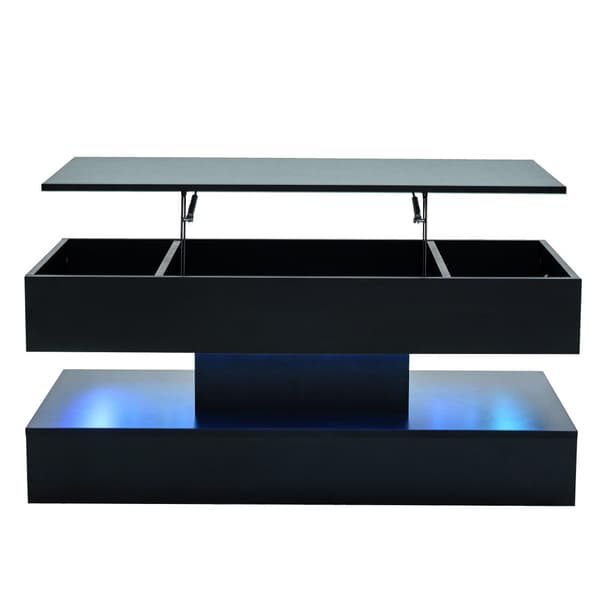 Modernt soffbord 100x50x42 cm - med LED-belysning - dolt förvaringsutrymme - hydraulisk lyft - svart