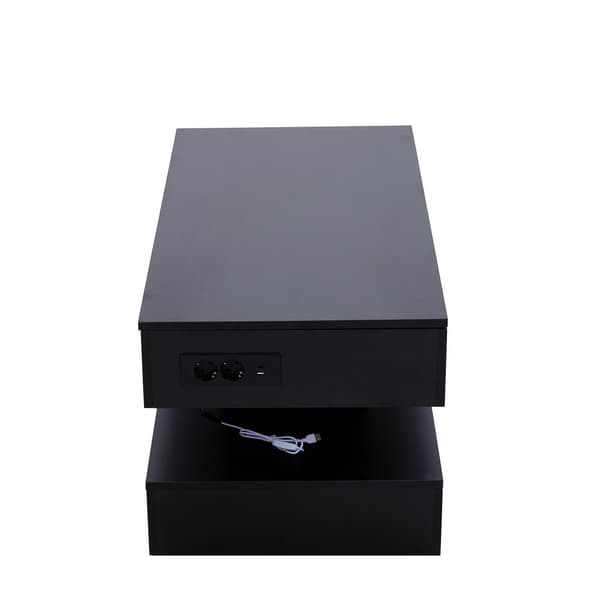 Modernt soffbord 100x50x42 cm - med LED-belysning - dolt förvaringsutrymme - hydraulisk lyft - svart