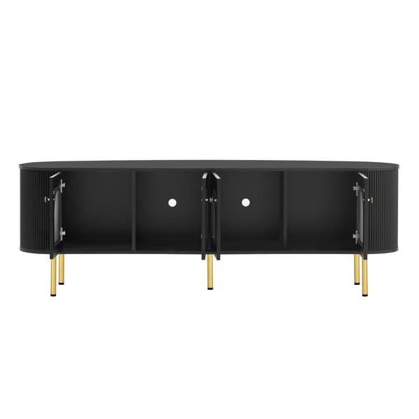 TV-taso 170x35x55 cm - 4 lasiovella - kultaiset kahvat ja jalat - musta