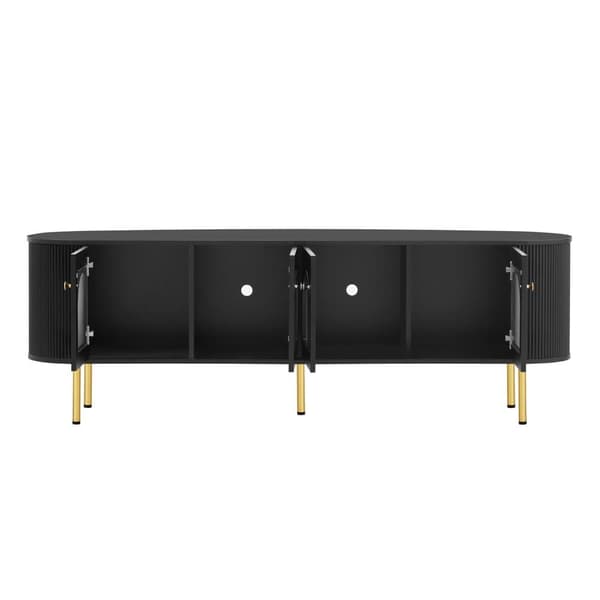 TV-taso 170x35x55 cm - 4 lasiovella - kultaiset kahvat ja jalat - musta