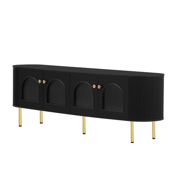 TV-taso 170x35x55 cm - 4 lasiovella - kultaiset kahvat ja jalat - musta