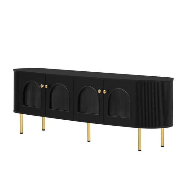 TV-taso 170x35x55 cm - 4 lasiovella - kultaiset kahvat ja jalat - musta