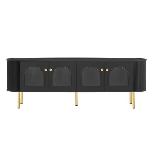TV-taso 170x35x55 cm - 4 lasiovella - kultaiset kahvat ja jalat - musta