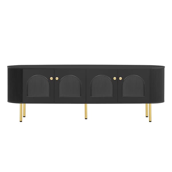 TV-taso 170x35x55 cm - 4 lasiovella - kultaiset kahvat ja jalat - musta