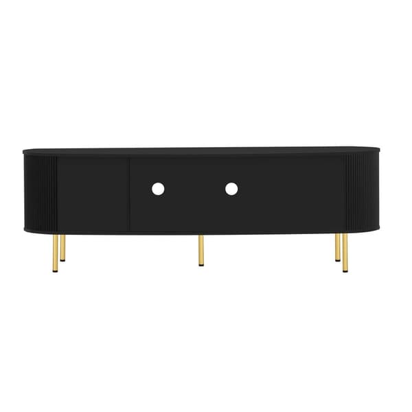 TV-taso 170x35x55 cm - 4 lasiovella - kultaiset kahvat ja jalat - musta