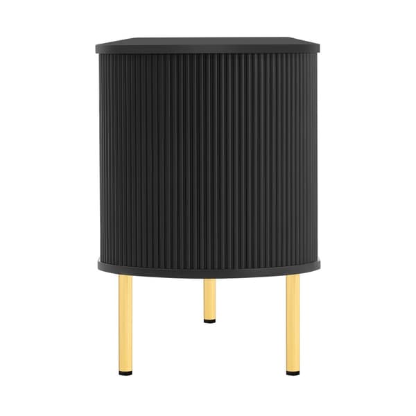TV-taso 170x35x55 cm - 4 lasiovella - kultaiset kahvat ja jalat - musta
