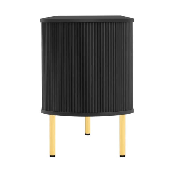 TV-taso 170x35x55 cm - 4 lasiovella - kultaiset kahvat ja jalat - musta