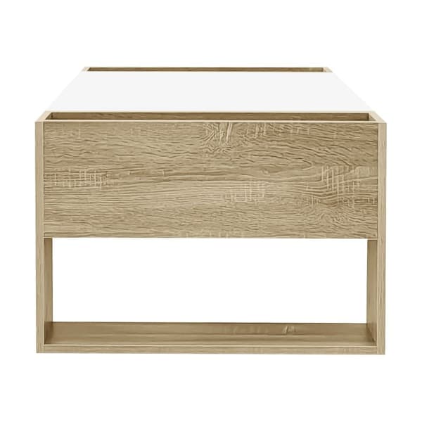 Modernt soffbord 105 x 60 x 40 cm - delvis högglansig yta - med lådor - öppna fack - vit + natur