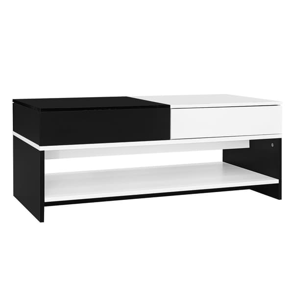 Moderne sofabord 100x48x40 cm - med 2 skuffer - højglans top - spånplade - sort + hvid