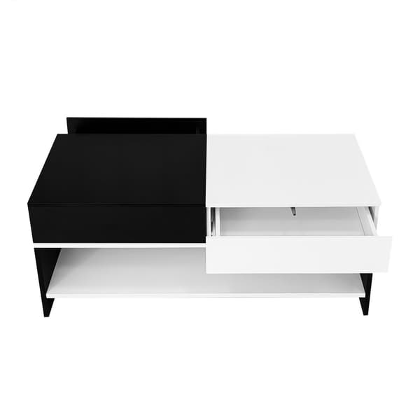 Moderne sofabord 100x48x40 cm - med 2 skuffer - højglans top - spånplade - sort + hvid