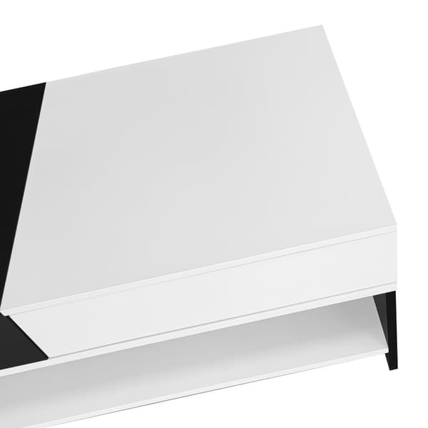 Moderne sofabord 100x48x40 cm - med 2 skuffer - højglans top - spånplade - sort + hvid